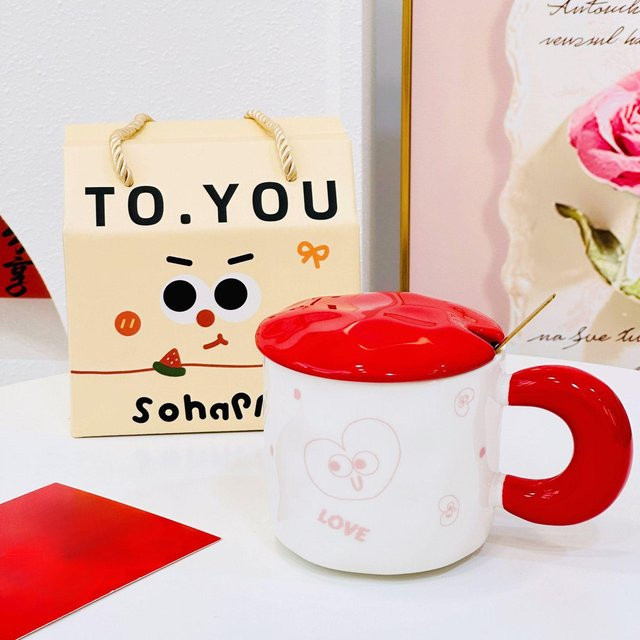 Yiran Furniture Keramiktasse mit Deckel Persimone Ruyi in Weiß, 380 ml - Bild 1