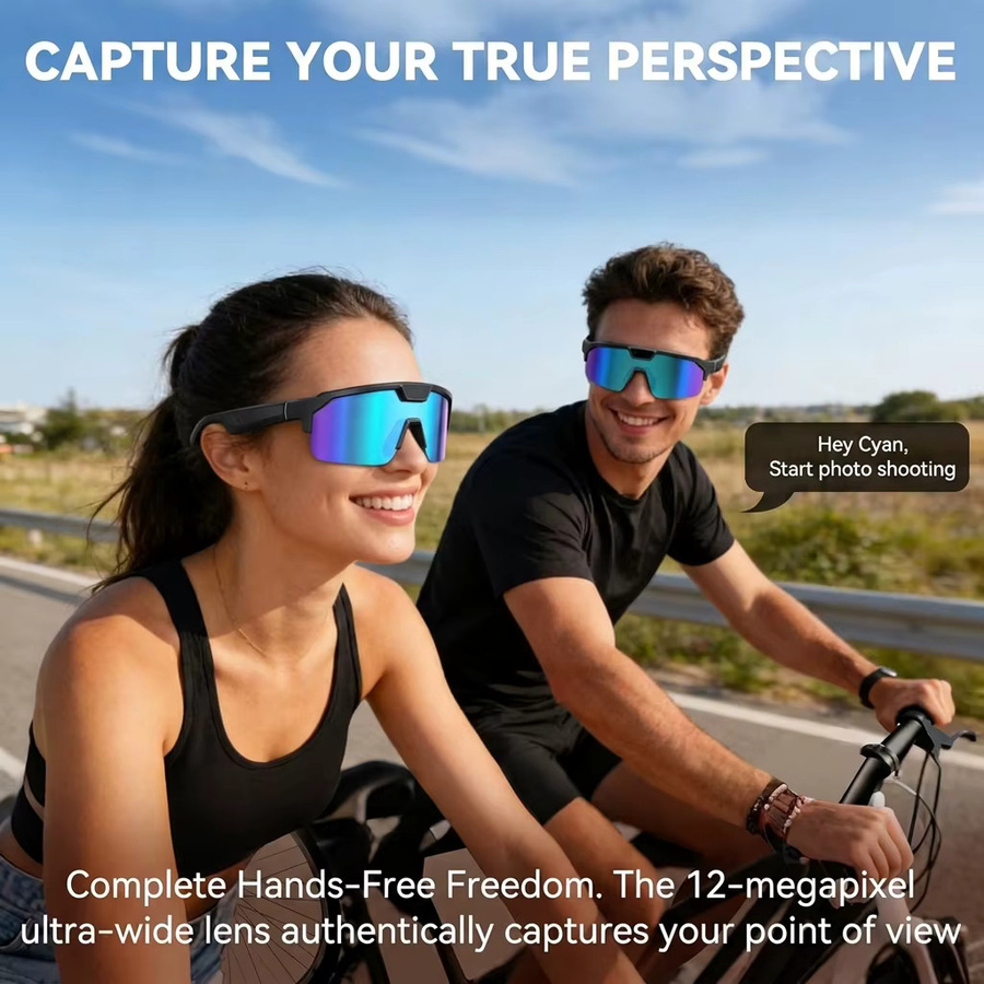 GUHUAVMI KI-Sport-Radbrille mit 80MP Kamera, 1200P HD-Video, Bluetooth 5.3, WLAN, Open-Ear-Lautsprecher und Echtzeit-Übersetzung in Schwarz - Bild 3