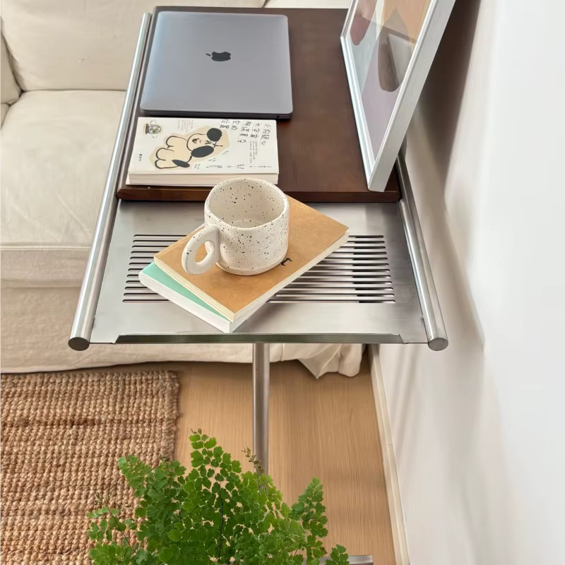 UOSU MOMO Mittelalterlicher Aufbewahrungswagen aus Massivholz und Edelstahl, Beistelltisch und Musiknotenhalter für das Wohnzimmer, Braun/Rot Matt - Bild 3