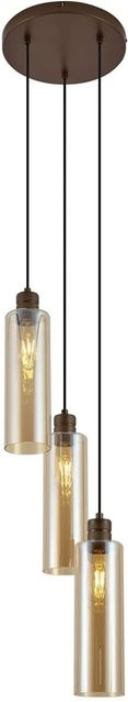 QAZQA Hotel Chic Hängelampe Stavelot in Dunkelbronze mit bernsteinfarbenem Kugellampenschirm aus Glas, 3-flammig - Bild 1