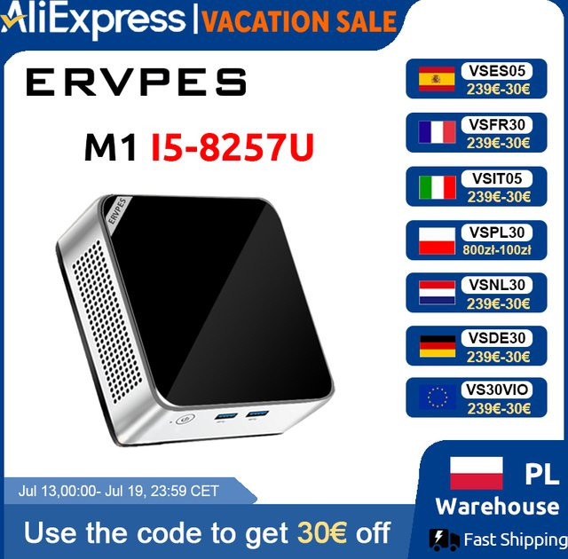 ERVPES M1 Mini-PC mit Intel I5-8257U, Windows 11 Pro, 8GB RAM und 256GB SSD, WiFi 6 - Bild 1
