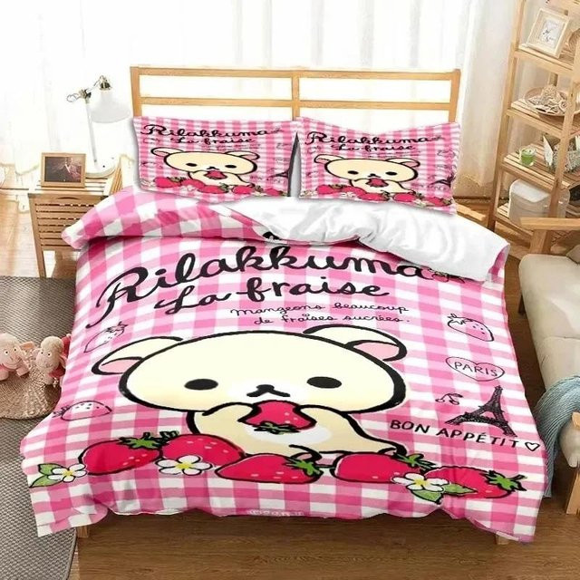 Rilakkuma Bär 3D Cartoon Bettwäsche Set in Pink mit Bettbezug und Kissenbezug, Breite: 133 cm, Höhe: 70 cm - Bild 1