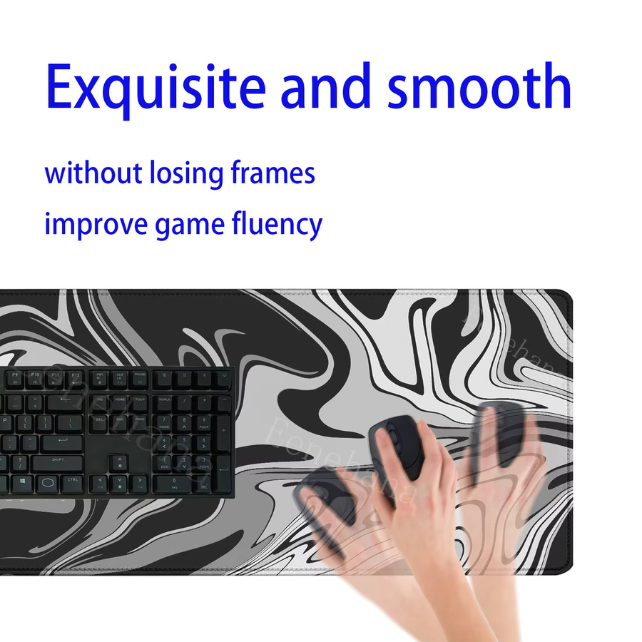 Eenehana XXL-Mauspad mit Schwarz-Weißem Liquid Strata Fluid Pattern, Rutschfeste Schreibtischunterlage für Gaming und Büro mit HD-Druck - Bild 3