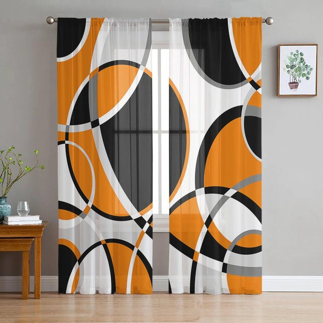 Transparenter Voile-Vorhang mit geometrischem Design in Orange von Your Warm Home, B/H: 135 x 137 cm - Bild 1