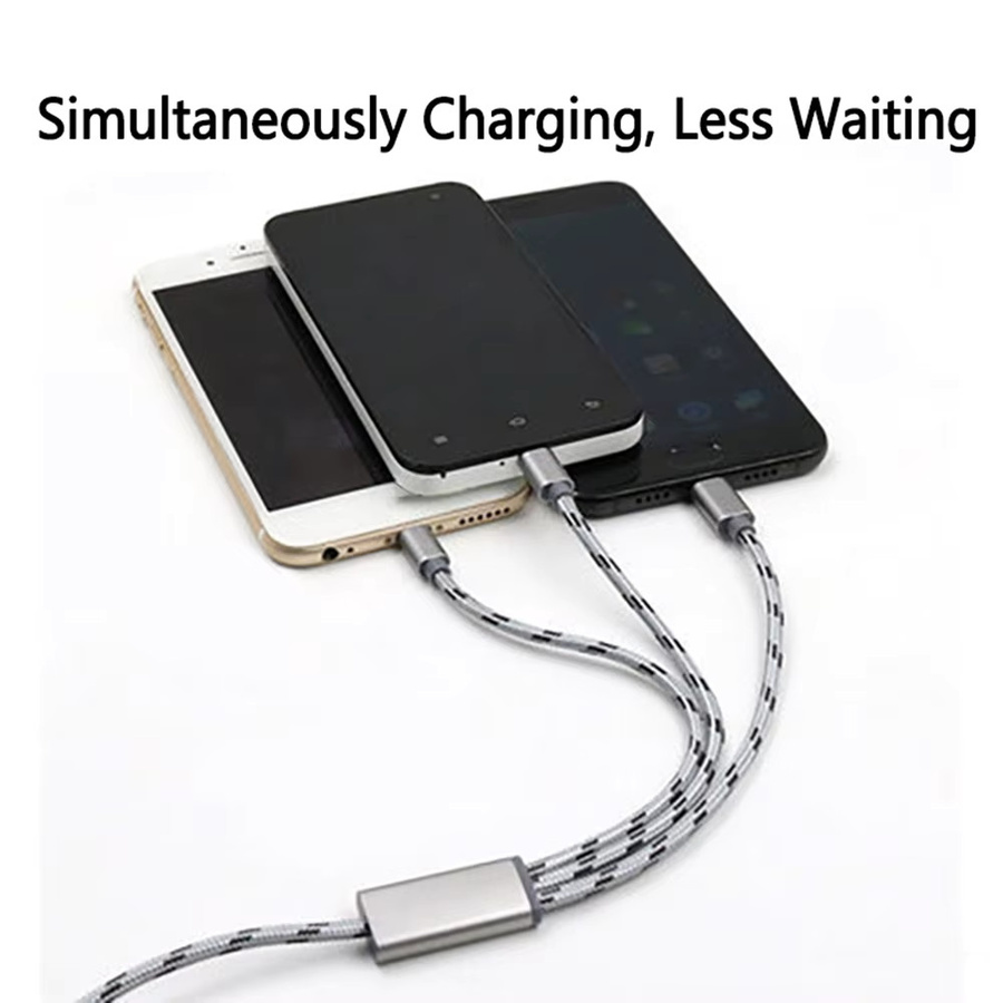 Koovesy 3-in-1 USB-Ladekabel mit Micro-USB und USB-C für iPhone und Samsung, Grau, Länge: 1 m - Bild 2