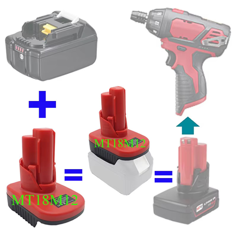 Adapter Konverter für Makita M18, Milwaukee M12 und DeWalt 18V/20V Akkus, Farbe: Rot - Bild 3