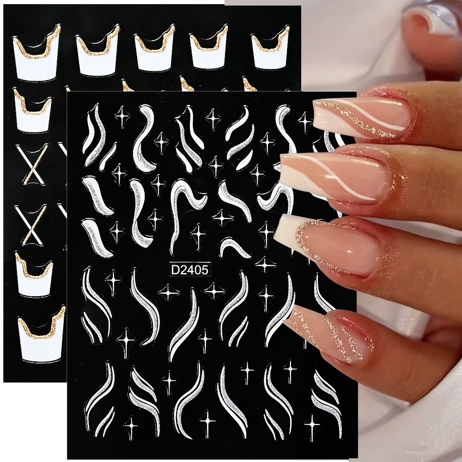 MAFANAILS Nagelaufkleber, Gold Glitter, Weiß Silber, Glänzend - Bild 3