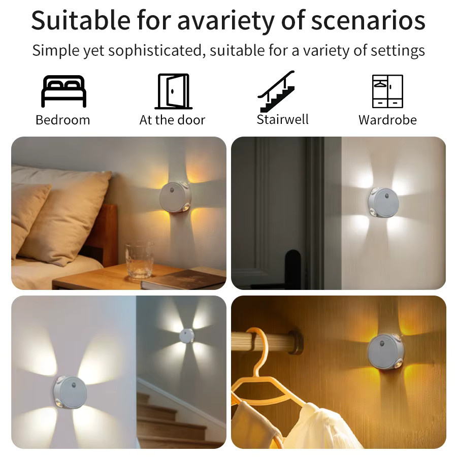 GGBEE RGB LED Bewegungssensor-Nachtleuchte mit Magnetbefestigung, wiederaufladbare runde Wandlampe in Weiß und Multicolour für Schrank und Treppen - Bild 3