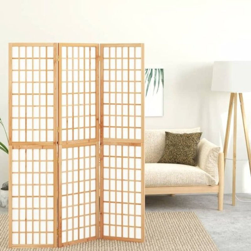 3-tlg. Paravent im japanischen Stil von Vidaxl, faltbar aus Holz und Papier, Schwarz/Natur, B: 120 cm, H: 170 cm - Bild 1
