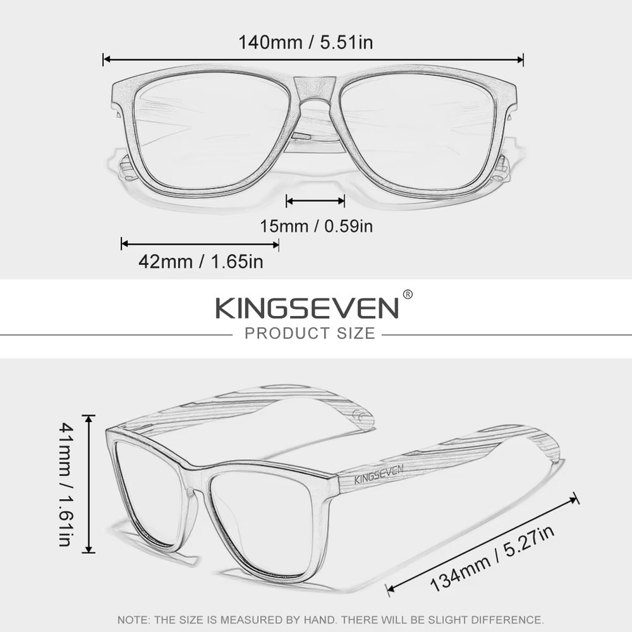 KINGSEVEN Sonnenbrille, Eckige Rahmen, Holz, Schwarz, Unisex, polarisiert - Bild 3
