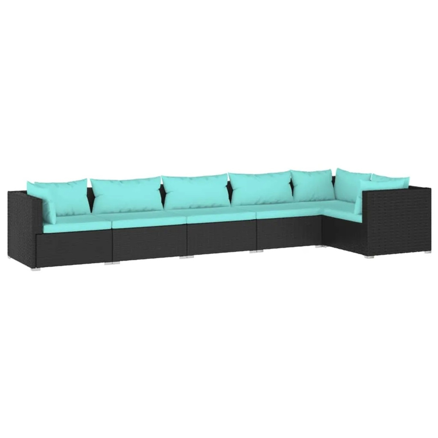 vidaXL 6-tlg Garten-Lounge-Set aus Poly Rattan in Schwarz mit blauen Kissen und Metallgestell - Bild 2