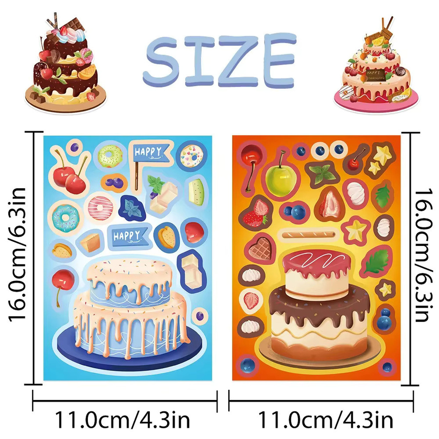GOGOTU Bunte Cartoon-Kuchen-Gesichter-Puzzle-Aufkleber, 16-teiliges Set - Bild 2