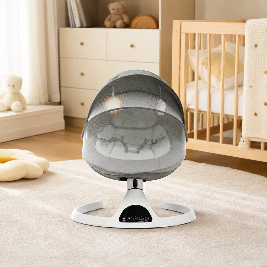 Elektrischer Baby-Schaukelstuhl in Grau mit Bluetooth-Schlafliedern und Moskitonetz, B/T: 72 x 48 cm - Bild 3