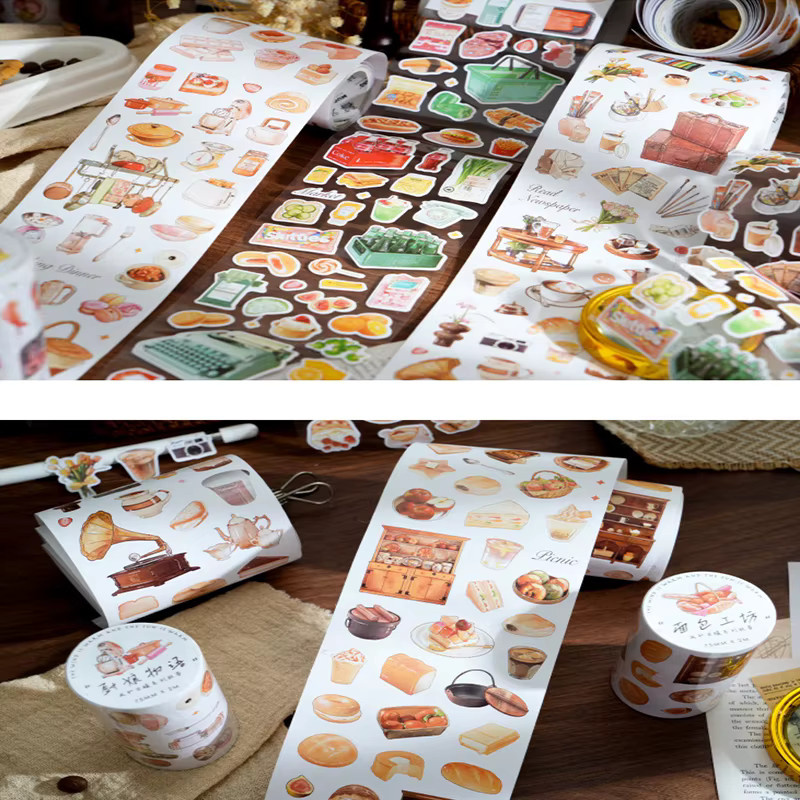 4 Rollen Washi Tape im Retro-Stil mit Kupferstich-Motiv, dekoratives Klebeband für Scrapbooking und DIY-Dekoration, rot und mehrfarbig - Bild 3