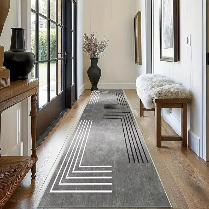 VIKAMA Minimalist Line Korridorteppich in Grau, rutschfeste geometrische Bodenmatte für Flur und Küche, B/T: 160 x 60 cm - Bild 2