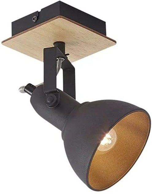 QAZQA Industrieller Deckenstrahler Jakub in Schwarz mit Holz, drehbar und neigbar - Bild 1