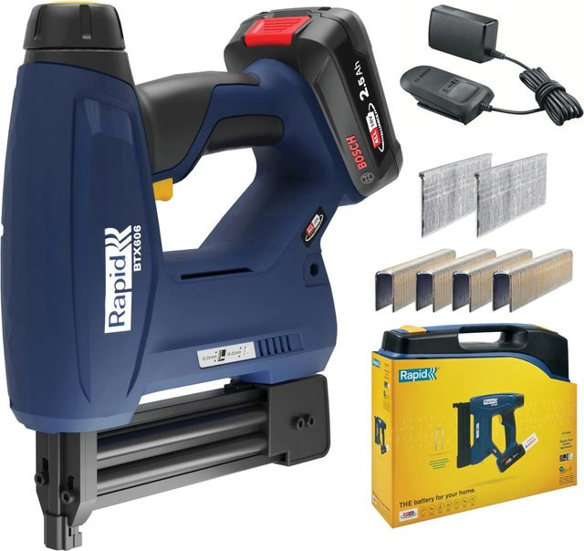 Rapid Akku-Tacker BTX606 18 V Set in Blau mit LCD-Anzeige, LED-Frontarbeitslicht und 6-stufiger Eintreibkraft inklusive Akku und Ladegerät - Bild 1