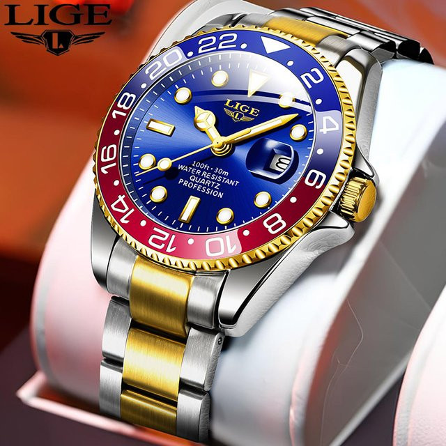 LIGE Armbanduhr Edelstahl, Quarz, Herren, Blau - Bild 1