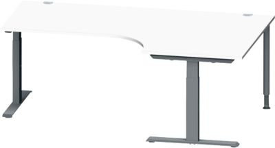 Schäfer Shop Genius Winkelschreibtisch MODENA FLEX, Eckschreibtisch mit 90 Grad Winkel rechts, T-Fuß Rechteckrohr, Farbe weiß/anthrazit, B: 200 cm, T: 1200/800 cm, H: 650-850 cm - Bild 1