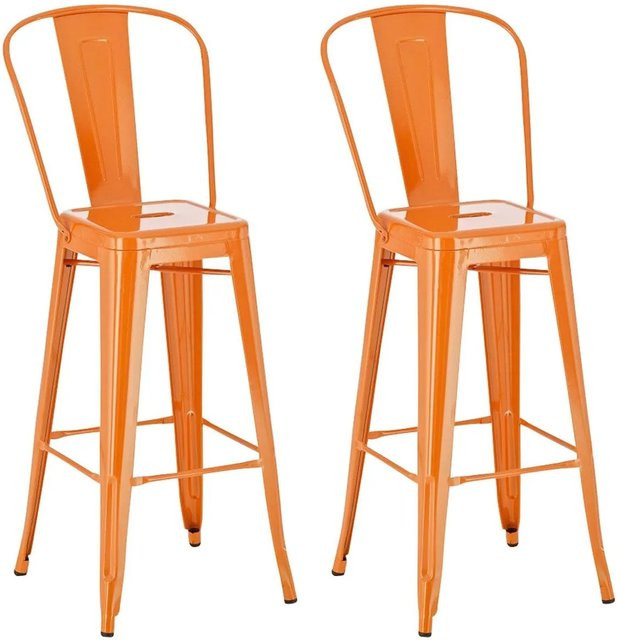 DELUKE 2er Set Barhocker CHENNA aus Metall in Orange mit Lehne, H x B x T: 115 x 44 x 52 cm - Bild 1