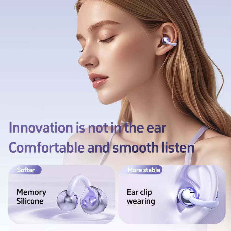 LYNXZ M108 HiFi Bluetooth-Kopfhörer Open-Ear Ohrclip-Ohrhörer mit KI-Geräuschunterdrückung und 360 Grad Stereo-Sound in Lila - Bild 1