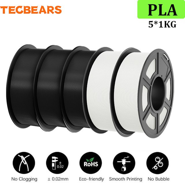 TECBEARS PLA 3D-Druckfilament 5 kg (5 Rollen), Durchmesser 1,75 mm, für FDM-Drucker - Bild 1