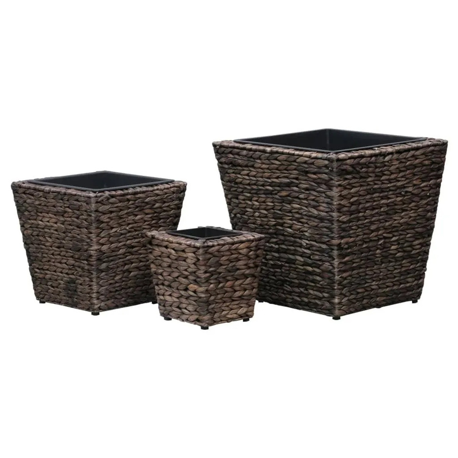 Furnicato Blumenkübel Set aus Wasserhyazinthe in Braun mit Stahlrahmen, 3 Stück, rustikaler Tischtopf-Stil - Bild 2