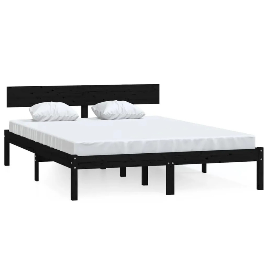 vidaXL Massivholzbett aus Kiefer in Schwarz, Modernes Bettgestell für Erwachsene, B/T/H: 160 x 200 x 165,5 cm - Bild 2