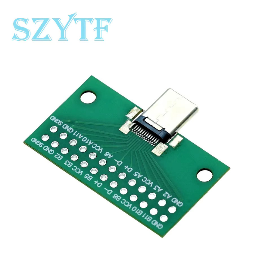 SZYTF USB 3.1 Typ-C auf Buchse Test PCB Board Adapter, 24P 2,54mm Stecker und Buchse für Datenleitung und Kabelübertragung, Grün - Bild 2