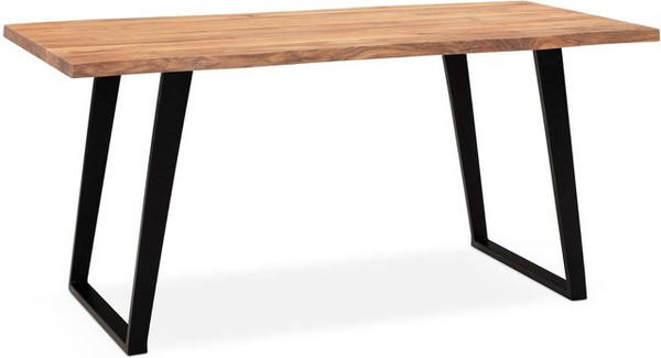 Esstisch ATOLL von KADIMA DESIGN aus Massivholz Akazie mit Baumkante und Metall U-Gestell, Goldbraun-Schwarz, B/T/H: 180 x 90 x 76 cm