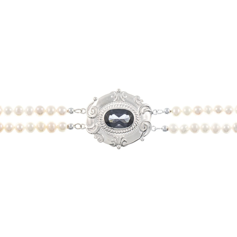 Collier Choker 925 Silber, Zirkonia, anthrazit, Perle, Unisex - Bild 1