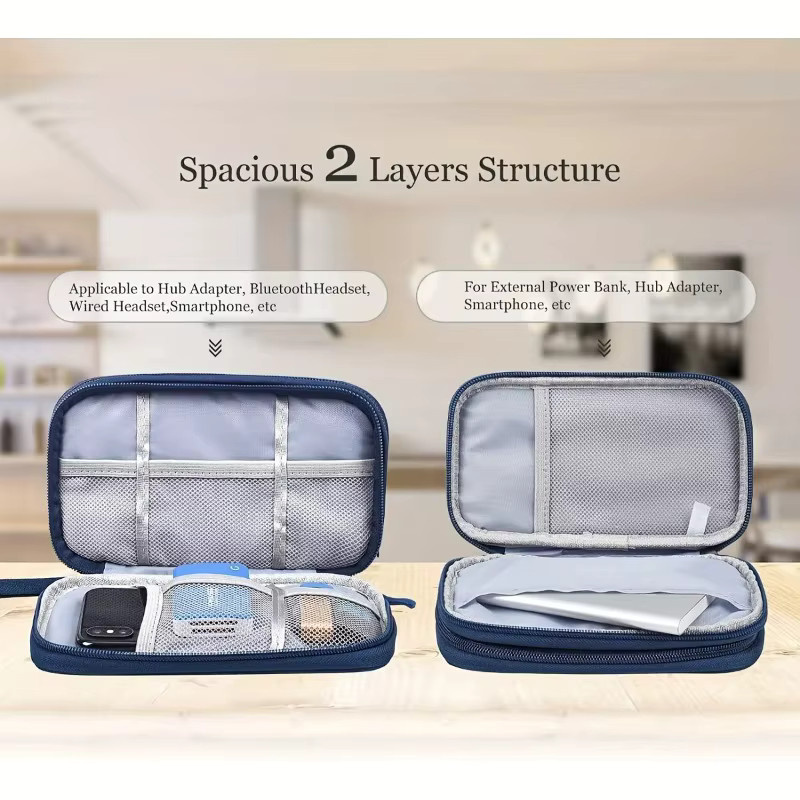 TINUORA Reise-Digital-Organizer-Tasche in Blau, wasserdichte doppelschichtige Aufbewahrungstasche für Kabel und Kopfhörer - Bild 4