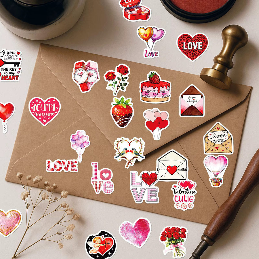 56 Stück rote Valentinstag-Aufkleber aus Papier zur Dekoration von Geschenkboxen, Lunchboxen und anderen Gegenständen - Bild 2