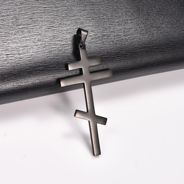 Halskette mit Orthodoxe Kreuz Anhänger, Edelstahl, Schwarz, Unisex - Bild 1