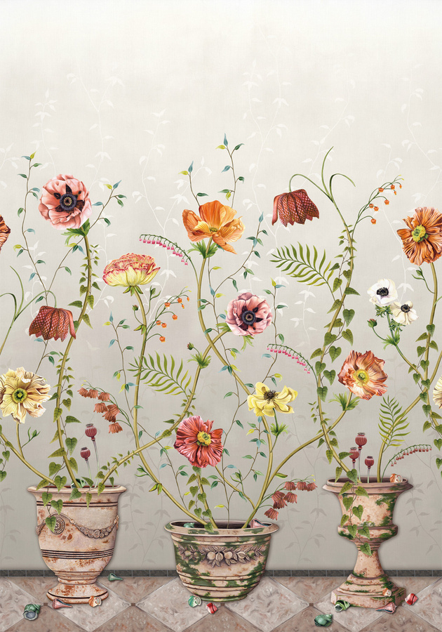 Osborne & Little Wandbild Lamorran in Stone mit Blumenmuster aus Vlies - Bild 1