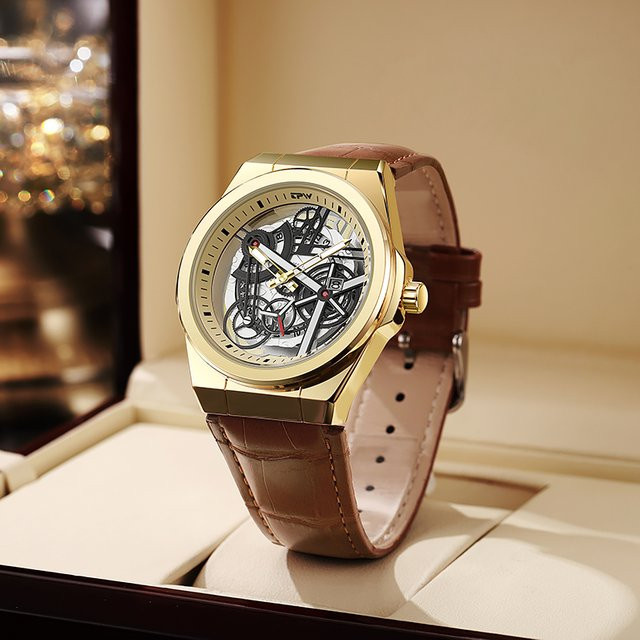 TPW Armbanduhr Quarz, Gold, Skelett, Wochentag, Herren, Kunststoffarmband - Bild 1