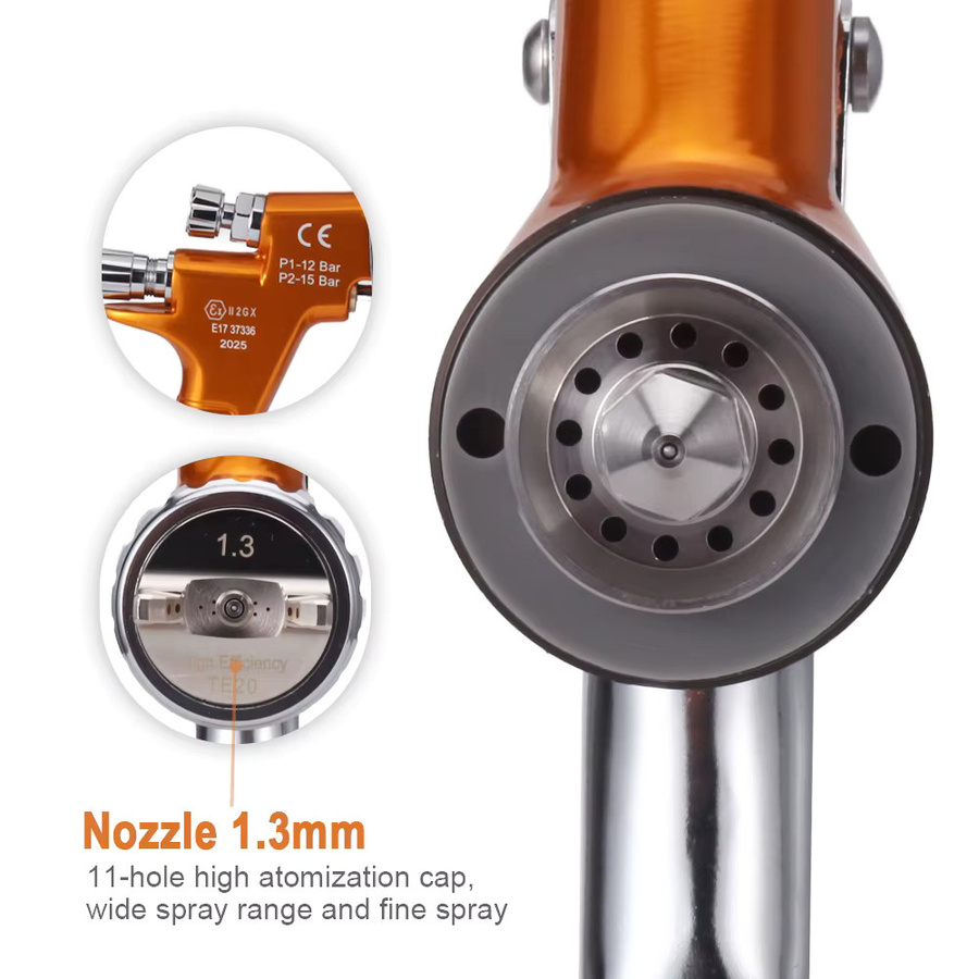 DEVIDISS GTE Pro TE20 Lite HVLP-Spritzpistole in Orange mit 1,3 mm Düse für Autolacke - Bild 2