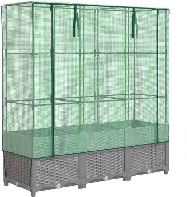 Furnicato Hochbeet mit Gewächshausaufsatz in Grau mit Rattan-Optik, B/T/H: 120 x 40 x 38 cm - Bild 1