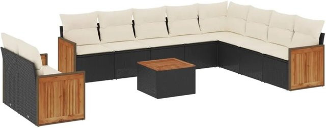 vidaXL 11-tlg Garten-Sofagarnitur in U-Form aus Polyrattan mit Kissen in Schwarz - Bild 1