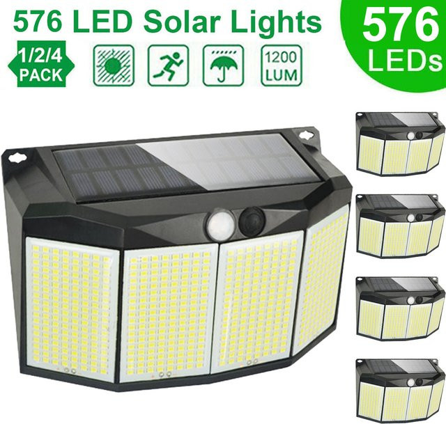 Leclstar Solarlampe für den Außenbereich mit 576 LED und Bewegungsmelder, wasserdichte Sicherheitslampe in Weiß oder Schwarz für Garten und Terrasse - Bild 1