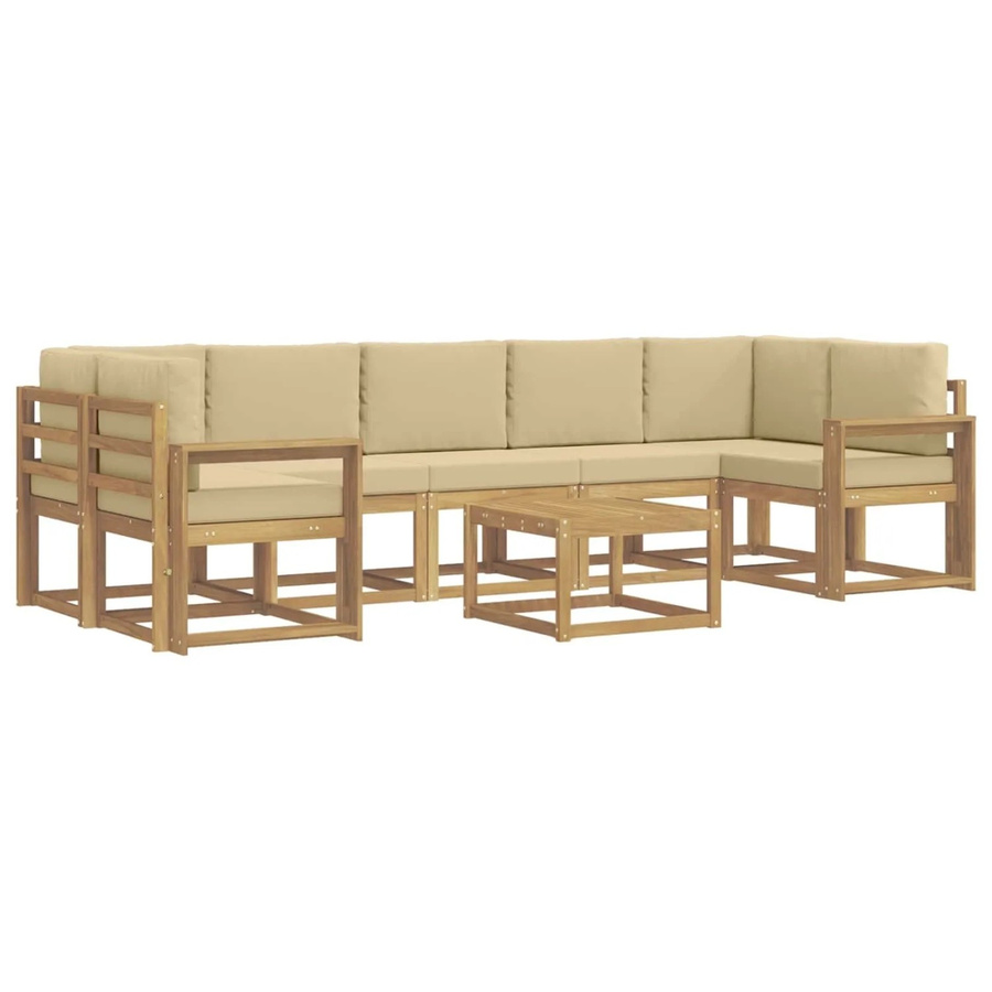 vidaXL Outdoor-Sofagarnitur 6-teilig in Braun, Beige und Weiß mit Holzoptik - Bild 2