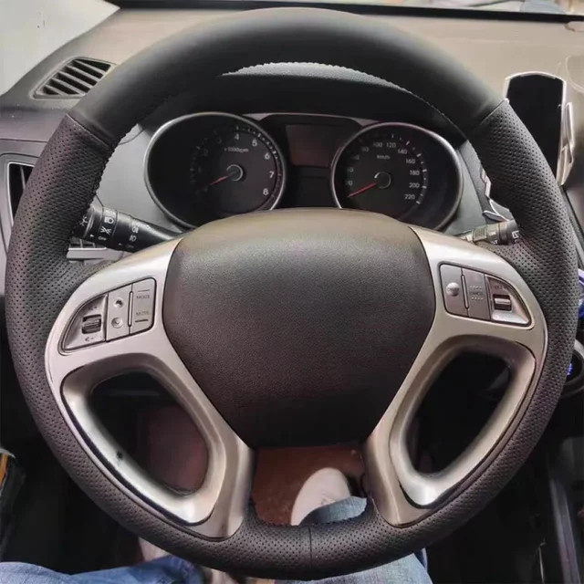 Lenkradabdeckung aus Geflecht für Hyundai ix35 und Tucson 2 (2014-2018), Farbe: Schwarz - Bild 1