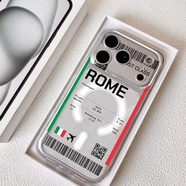 Magnetische Handyhülle mit Flugticket Italien Motiv für Apple iPhone 17 16 15 14 13 12 11 Pro Max Plus, transparent und stoßfest - Bild 1