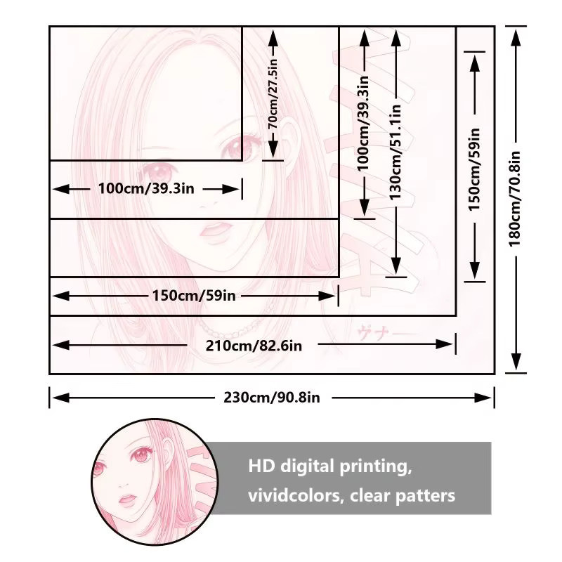 VIKAMA Anime Wandteppich in Rosa mit Abstract Portrait Linienkunst als moderne Wanddekoration für dein Wohnzimmer oder Schlafzimmer, B: 60 cm, H: 40 cm - Bild 3