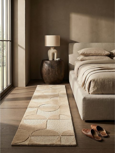 Geometrischer Wollläufer Kadima Design in Natur/Beige mit High-Low-Effekt, B: 60 cm, L: 230 cm - Bild 1
