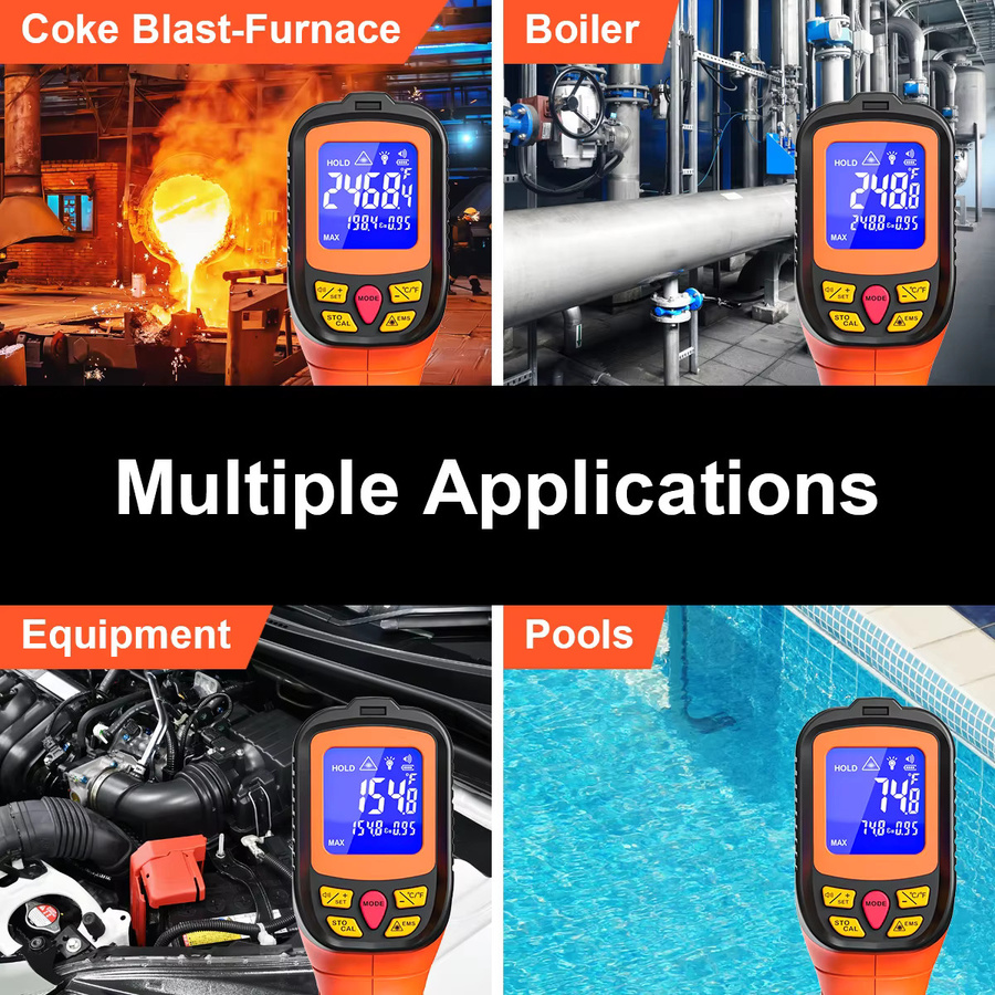 Professionelles Industrielles Infrarot-Thermometer in Orange mit DATA-Speicher und berührungsloser Temperaturmessung von -58 ℉ bis 2732 ℉ - Bild 5