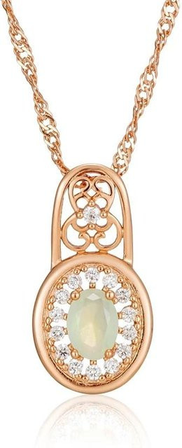 Halskette mit Smaragd-Anhänger, Zirkon, Roségoldfarbene Blume, Damen - Bild 1