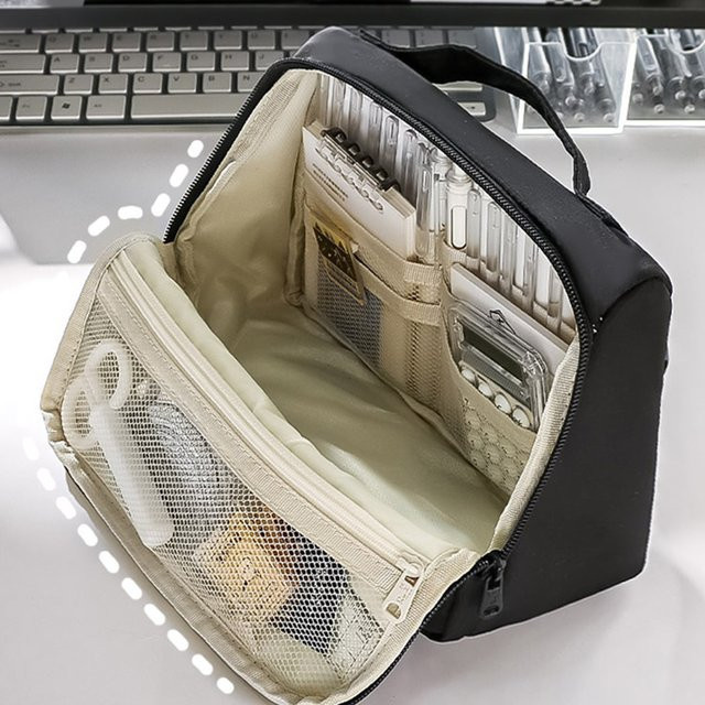 Minimalistisches Federmäppchen im japanischen Stil für Schule und Büro, Schwarz, Textil - Bild 1