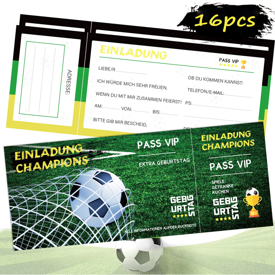 16-teiliges Set Einladungskarten für Fußballpartys mit einzigartigem Design, Unisex, aus Papier - Bild 3