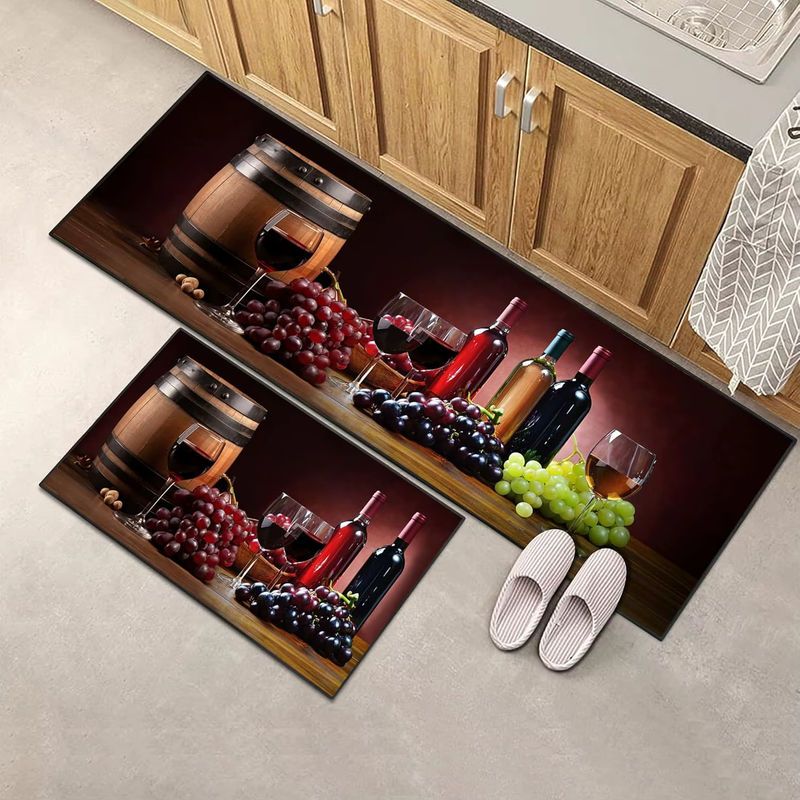 VIKAMA Teppich-Set Rotwein-Design für Küche und Bad, 1 oder 2 Stück - Bild 4